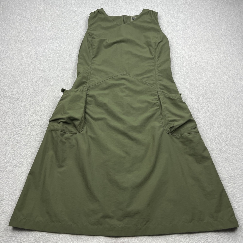 REI Cargo Utility Dress Womens 12 Green Nylon Sleeveless V-Neck Hiking Zip Midi